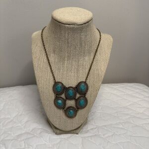 Lucky Brand Turquoise & Gold Tone Statement Necklace Bib Style